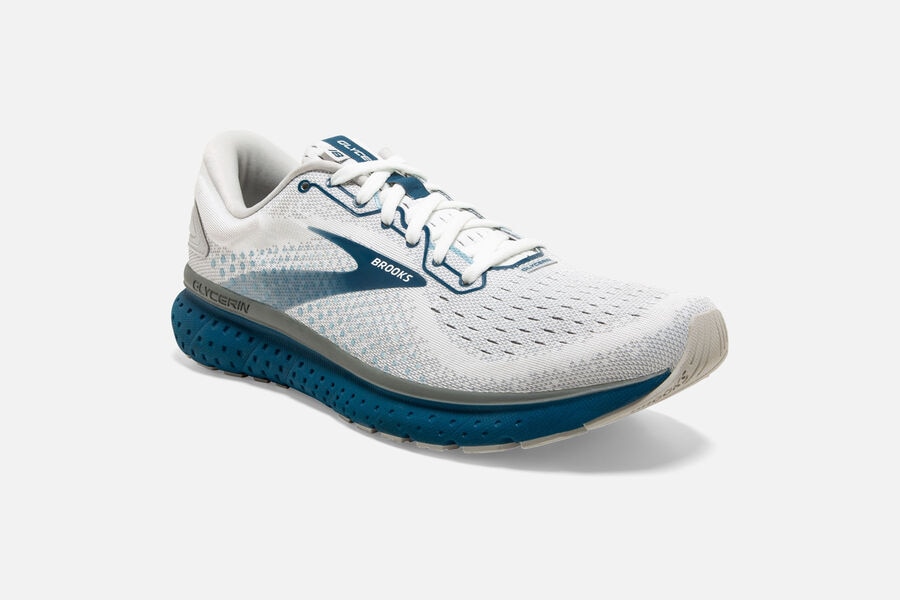 Brooks Running Shoes Mens White/Blue - Glycerin 18 Road - 7594-LRSIW